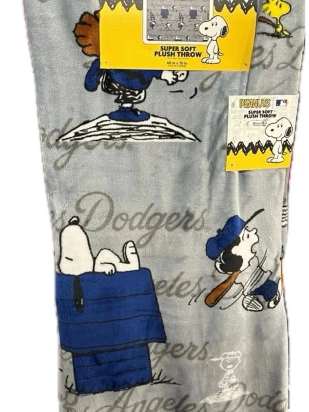 Peanuts Los Angeles Dodgers Plush Throw Blanket - Gray & Blue